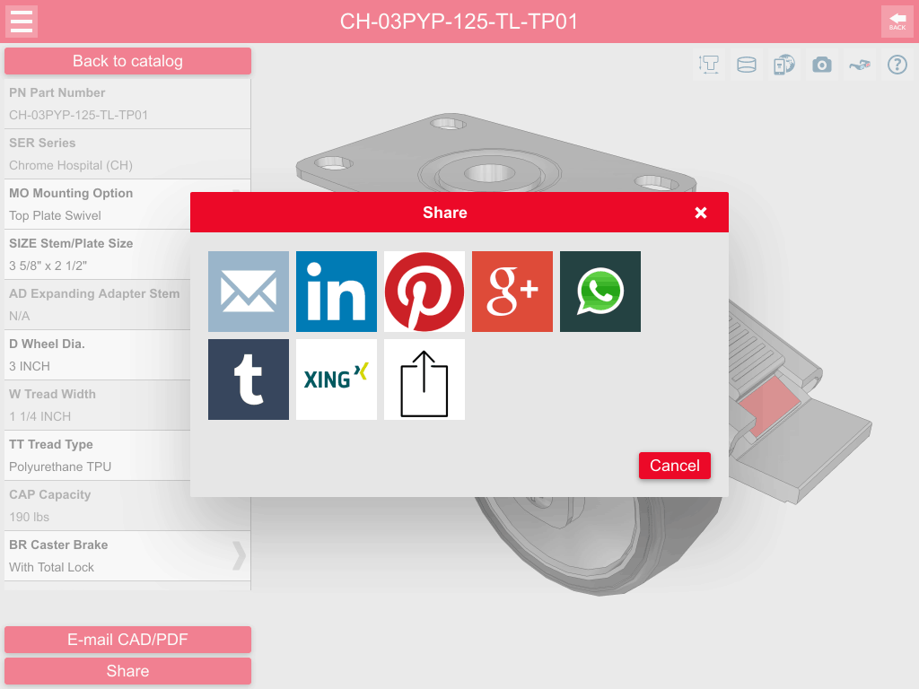 Colson Caster Launch World's First Caster Models App with Configurable 3D built by CADENAS PARTsolutions