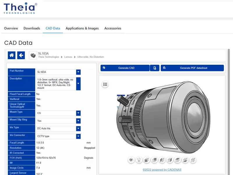 Theia Technologies Online Lens Configurator