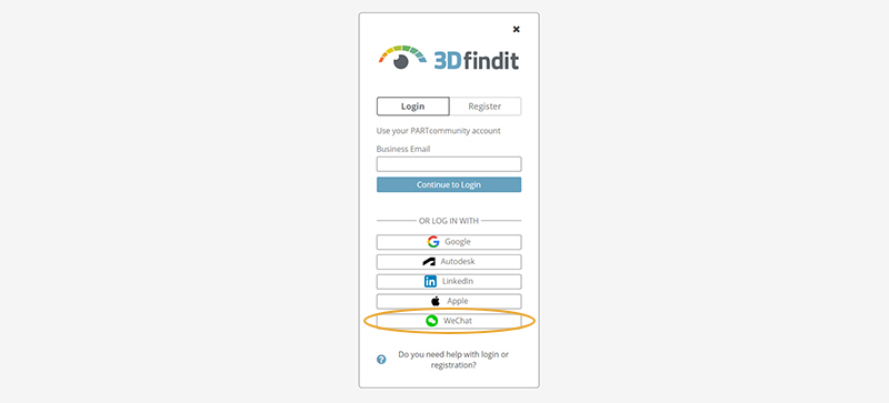 New SSO login with WeChat on 3Dfindit
