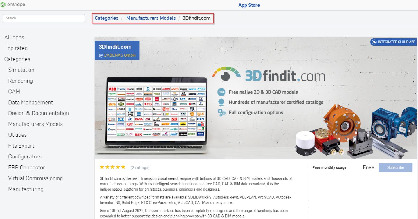 Download 3Dfindit Cloud Integration Onshape App Store