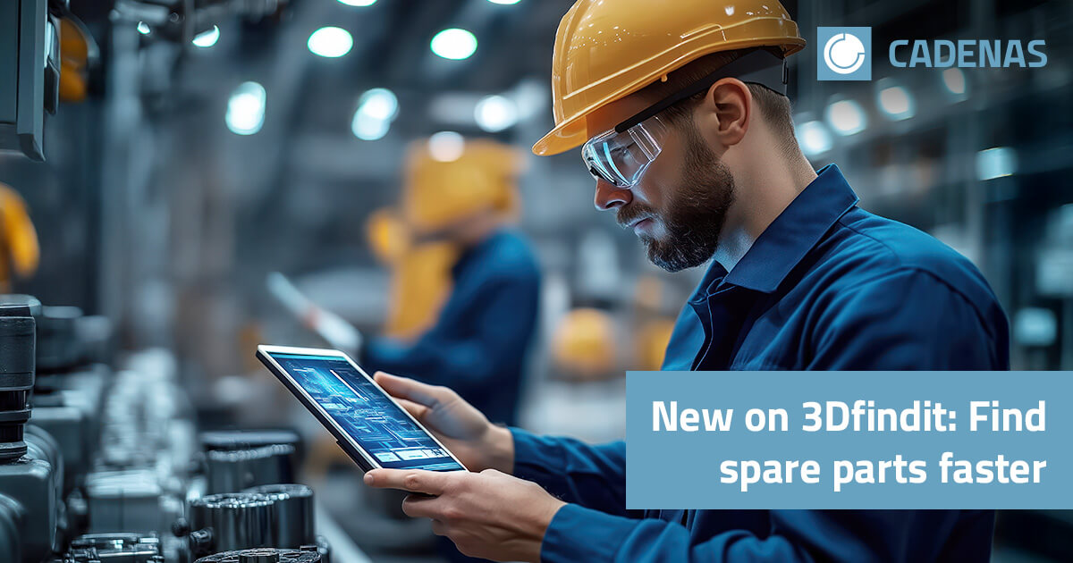A man wearing a hard hat looks at a tablet while standing in a factory. Spare Part Search Made Easy: Generate 3D Models From Photos and Find the Right Part in No Time
